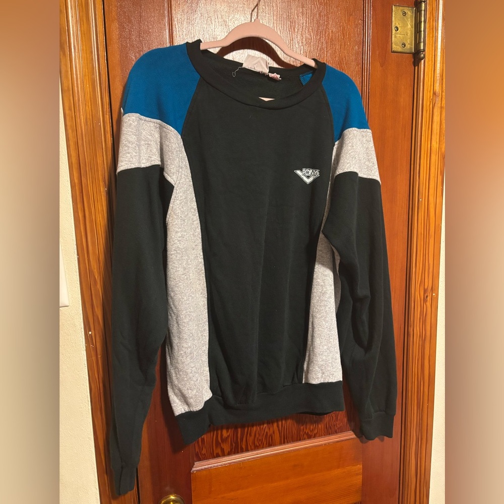 PONY VINTAGE Men's Black Gray and Blue Colorblock Crewneck Sweater Size XL